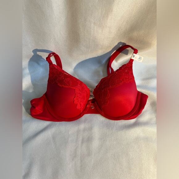 Victoria’s Secret Lace-Trim Push-Up Perfect Shape Bra in Lipstick Red, size 32A - Picture 4 of 8